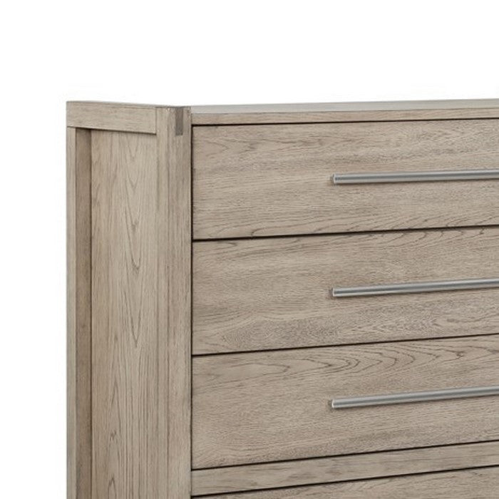 5 Drawer Vertical Chest with Wood Grain Details and Sled Base, Oak Brown