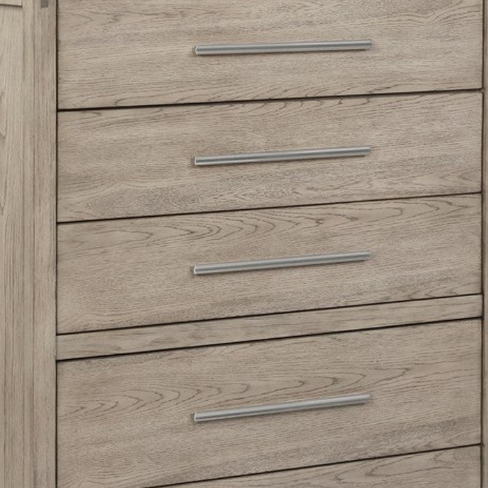 5 Drawer Vertical Chest with Wood Grain Details and Sled Base, Oak Brown