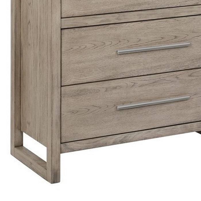 5 Drawer Vertical Chest with Wood Grain Details and Sled Base, Oak Brown