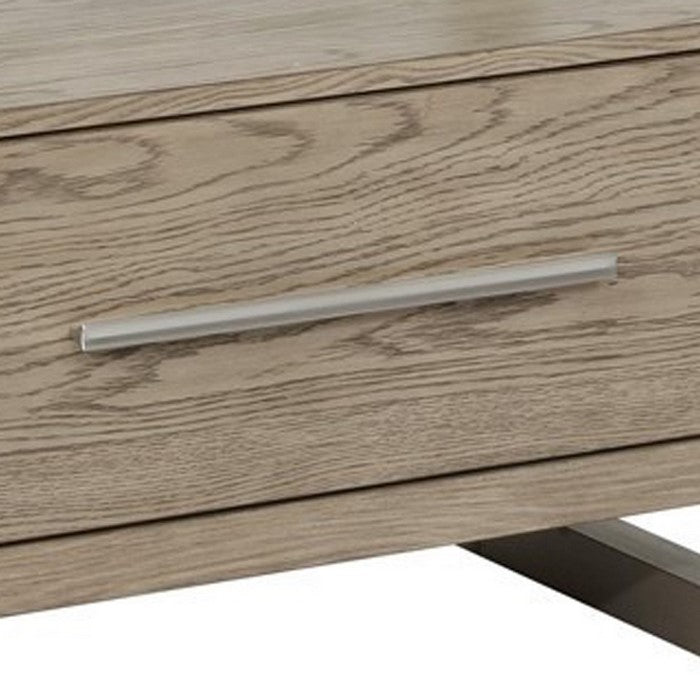 1 Drawer Glass Top Nightstand with Wood Grain Details and Sled Base, Brown