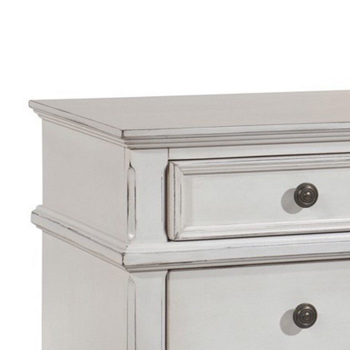 3 Drawer Farmhouse Style Nightstand with Metal Knobs and Tapered Feet,White
