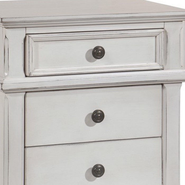 3 Drawer Farmhouse Style Nightstand with Metal Knobs and Tapered Feet,White