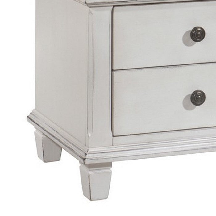 3 Drawer Farmhouse Style Nightstand with Metal Knobs and Tapered Feet,White