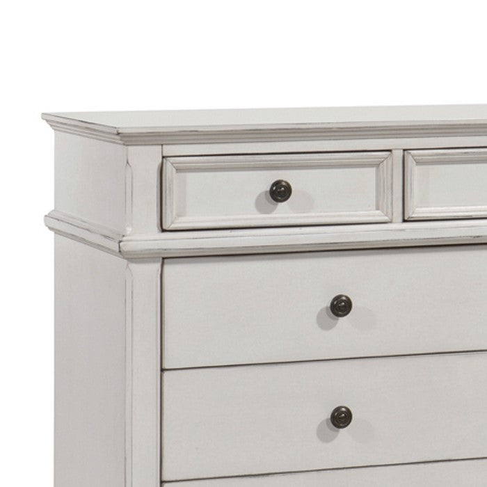 9 Drawer Farmhouse Style Dresser with Metal Knobs and Tapered Feet, White
