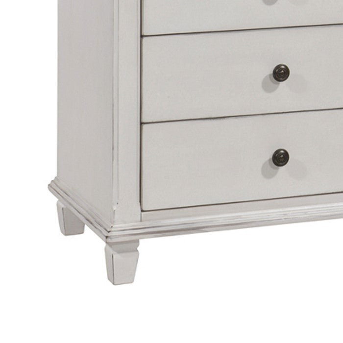 9 Drawer Farmhouse Style Dresser with Metal Knobs and Tapered Feet, White