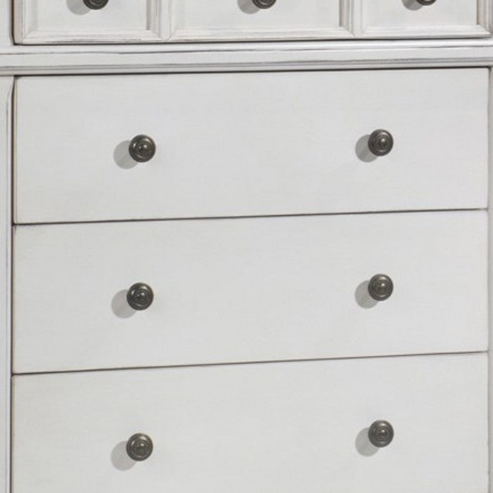 5 Drawer Farmhouse Vertical Chest with Metal Knobs and Tapered Feet, White