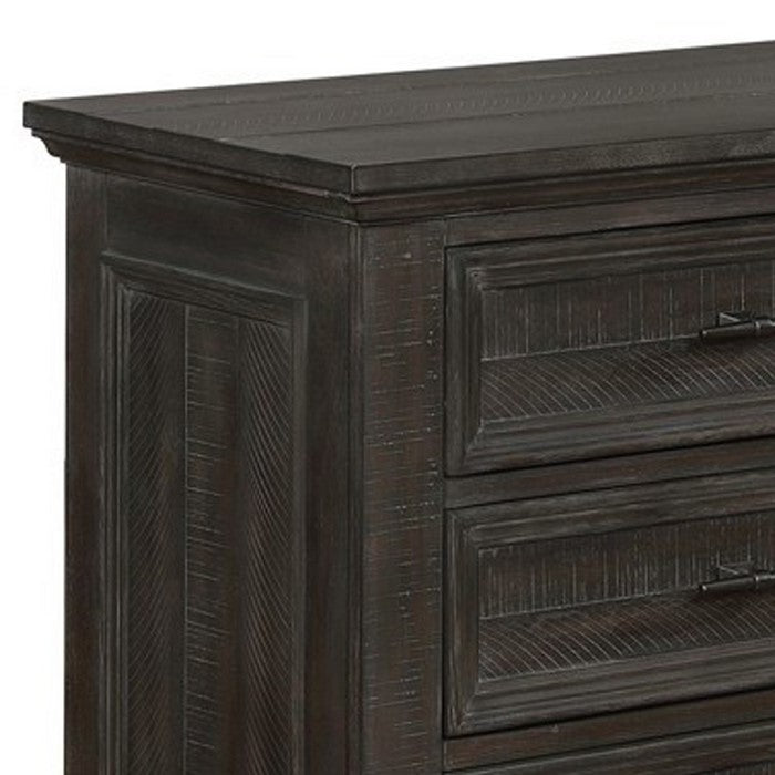 Planked Rough Hewn Saw Texture 3 Drawer Nightstand with Metal Handle, Gray