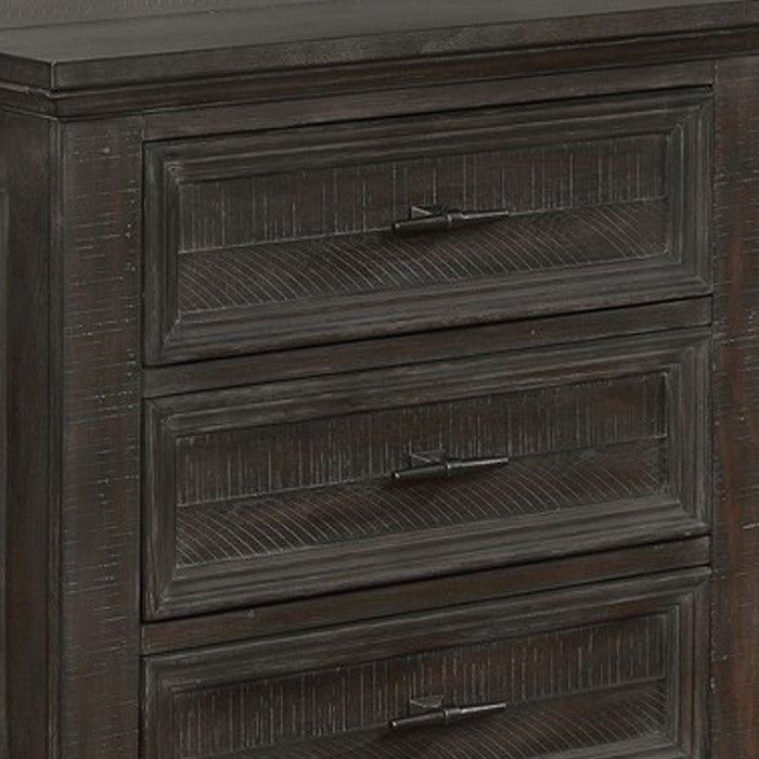 Planked Rough Hewn Saw Texture 3 Drawer Nightstand with Metal Handle, Gray