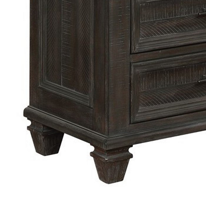 Planked Rough Hewn Saw Texture 3 Drawer Nightstand with Metal Handle, Gray