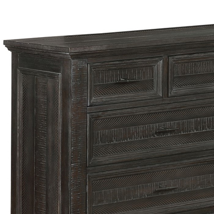 Planked Rough Hewn Saw Texture 9 Drawer Dresser with Metal Handle, Gray