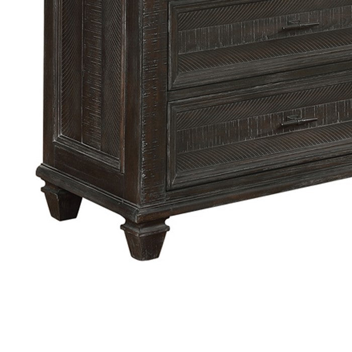 Planked Rough Hewn Saw Texture 9 Drawer Dresser with Metal Handle, Gray