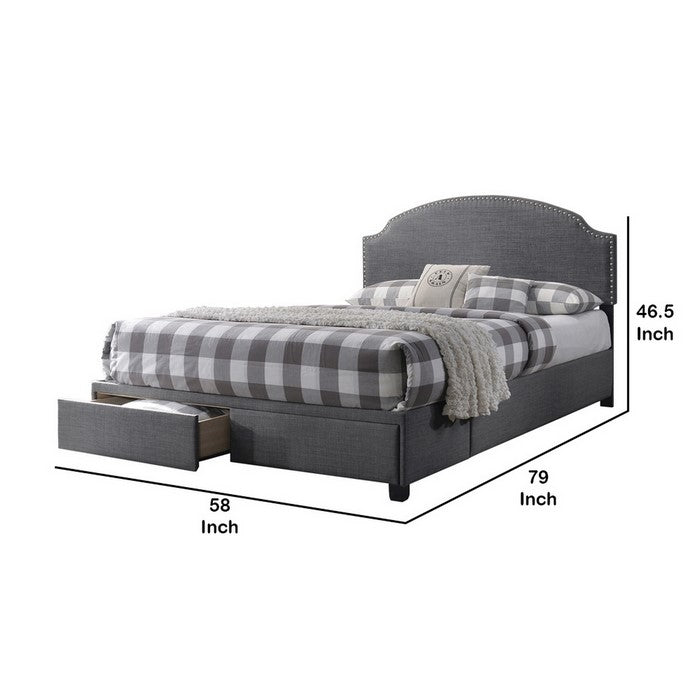 Fabric Upholstered Full Size Wooden Storage Bed with Nailhead Trims, Gray