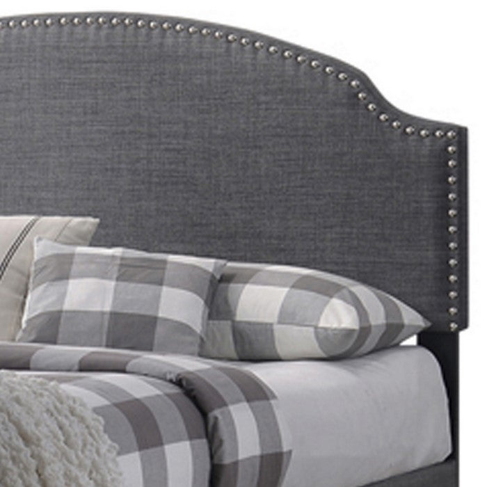 Fabric Upholstered Wooden Eastern King Storage Bed with Nailhead Trims,Gray