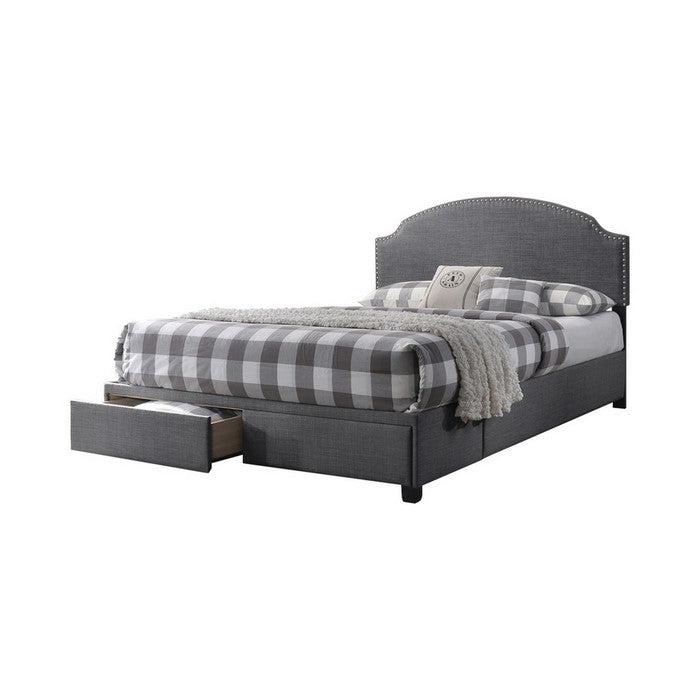 Fabric Upholstered Wooden Eastern King Storage Bed with Nailhead Trims,Gray