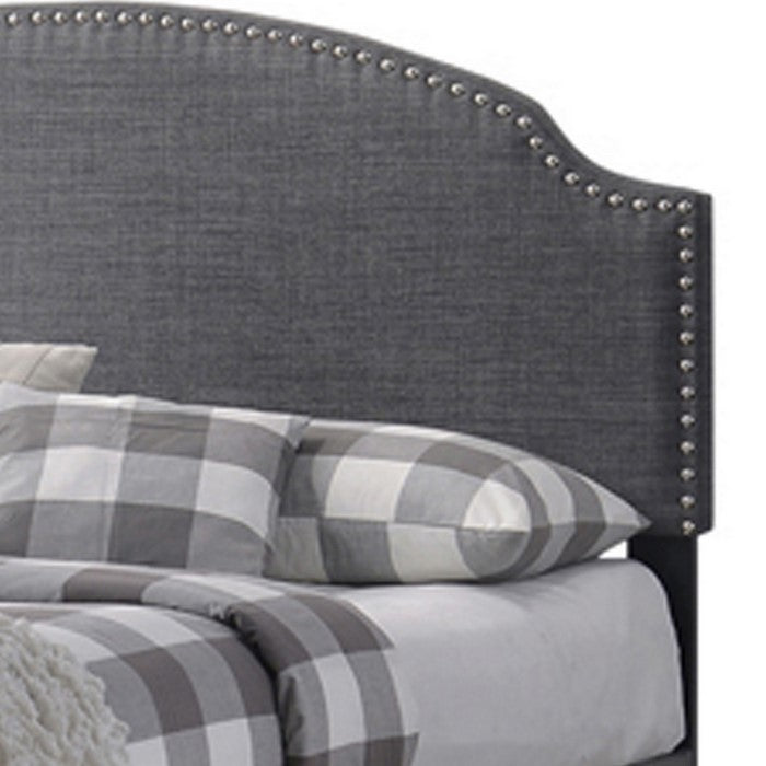 Fabric Upholstered Wooden Queen Size Storage Bed with Nailhead Trims, Gray