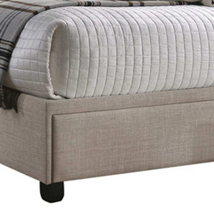 Fabric Upholstered Full Size Wooden Storage Bed with Nailhead Trims, Beige