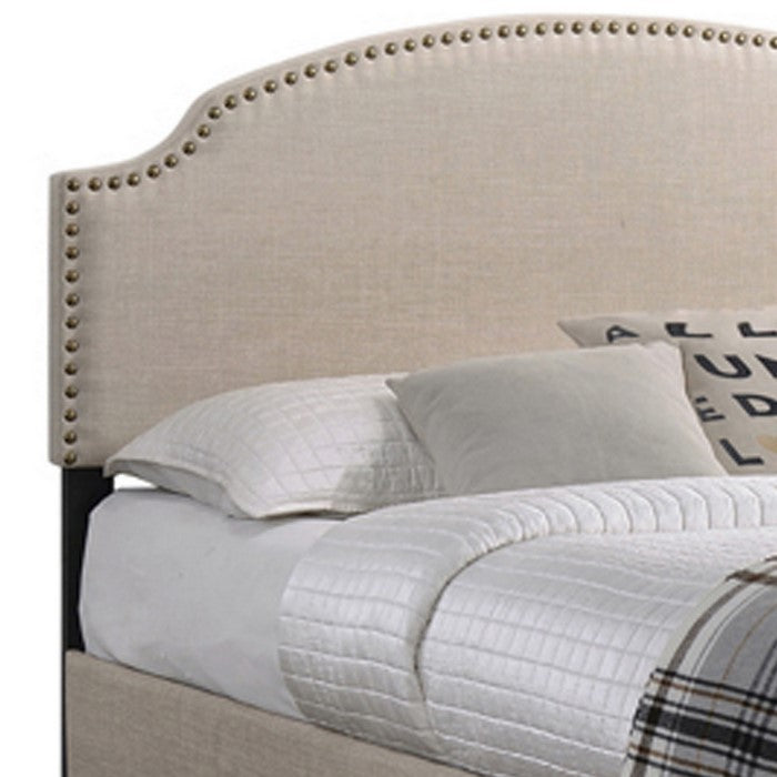 Fabric Upholstered Full Size Wooden Storage Bed with Nailhead Trims, Beige