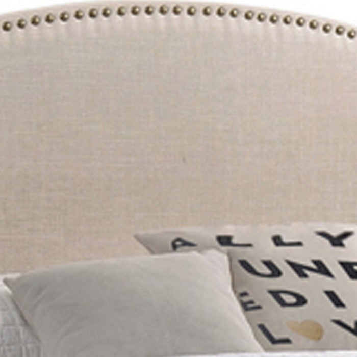 Fabric Upholstered Full Size Wooden Storage Bed with Nailhead Trims, Beige