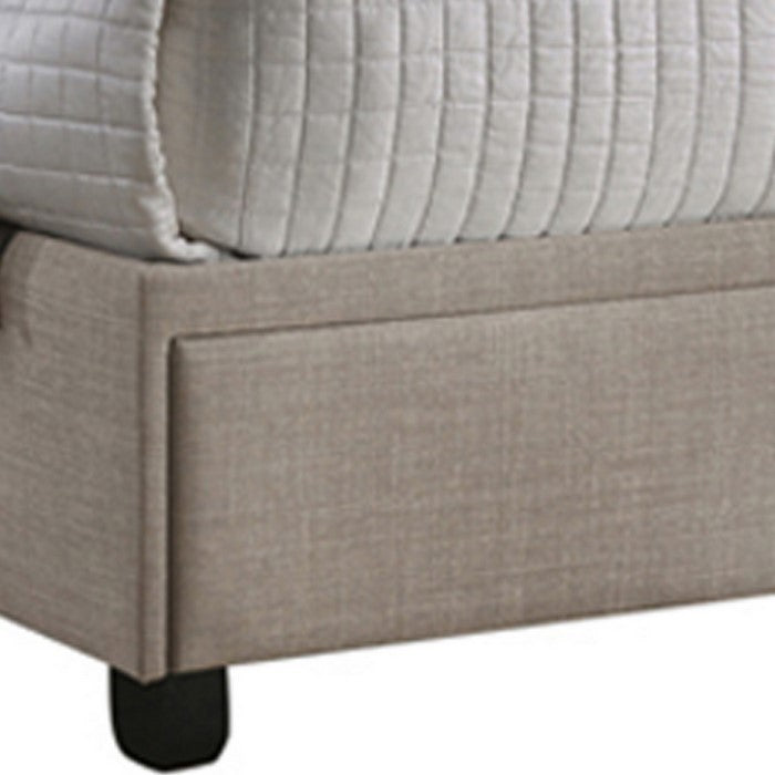 Fabric Upholstered Eastern King Storage Bed with Nailhead Trims, Beige