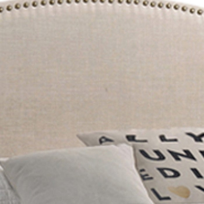 Fabric Upholstered Eastern King Storage Bed with Nailhead Trims, Beige