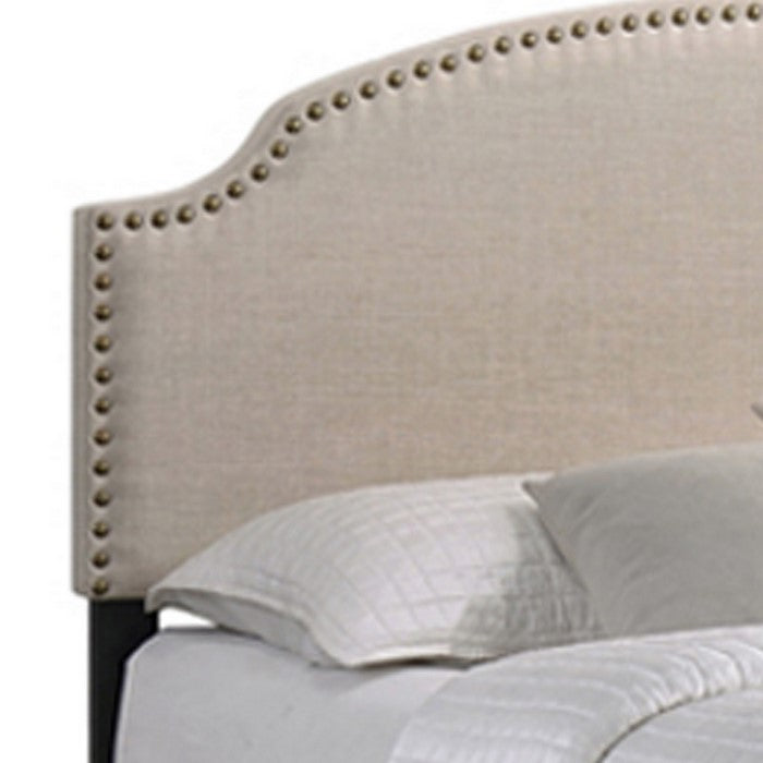 Fabric Upholstered Eastern King Storage Bed with Nailhead Trims, Beige