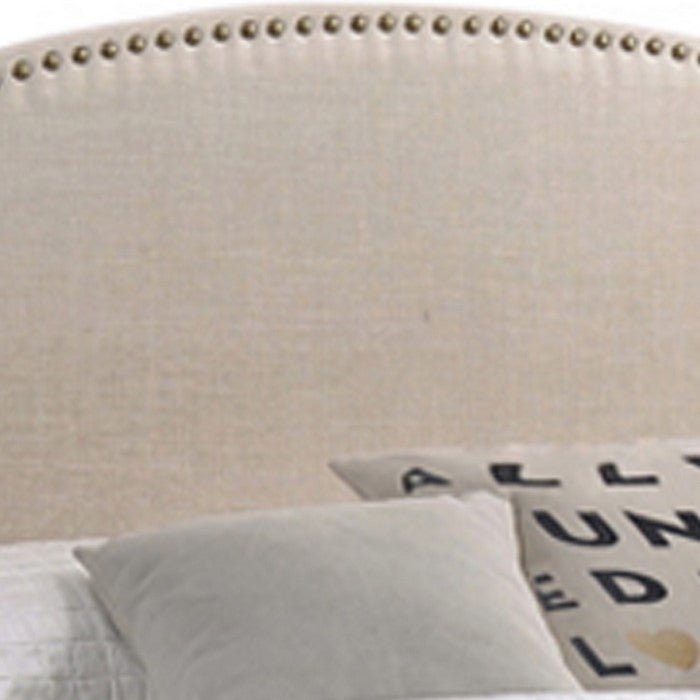 Fabric Upholstered Queen Size Storage Bed with Nailhead Trims, Beige