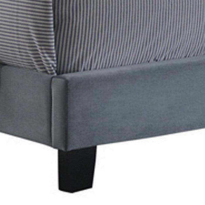 Fabric Upholstered Full Size Bed with Scroll Headboard Design, Blue