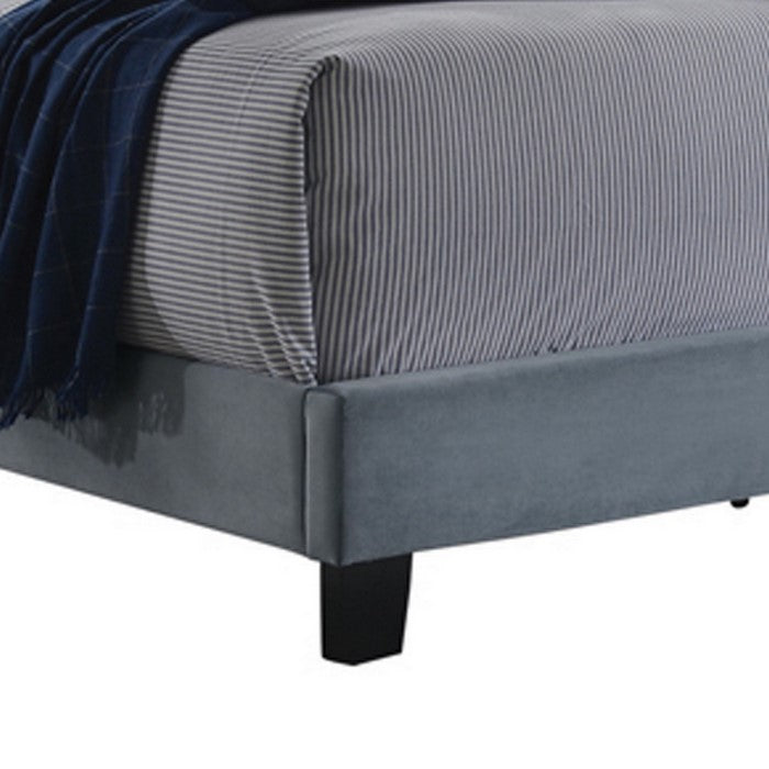 Fabric Upholstered Eastern King Bed with Scroll Headboard Design, Blue