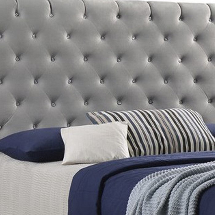 Fabric Upholstered Full Size Bed with Scroll Headboard Design, Gray