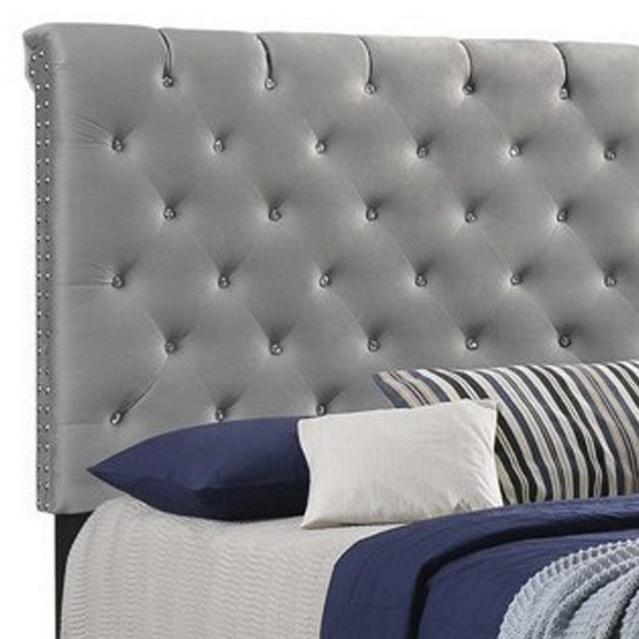 Fabric Upholstered Full Size Bed with Scroll Headboard Design, Gray
