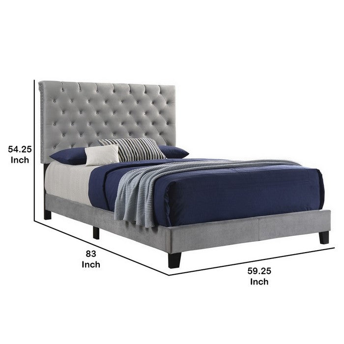 Fabric Upholstered Full Size Bed with Scroll Headboard Design, Gray