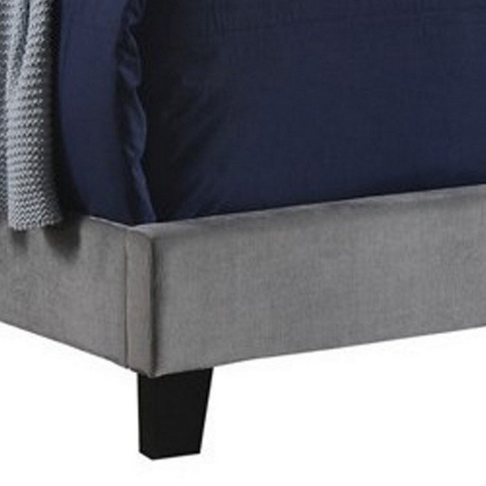 Fabric Upholstered Eastern King Bed with Scroll Headboard Design, Gray