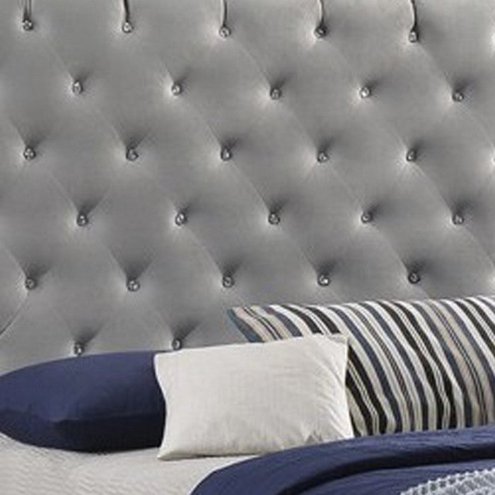 Fabric Upholstered Eastern King Bed with Scroll Headboard Design, Gray