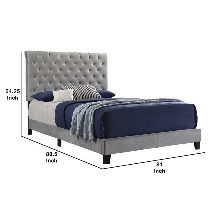 Fabric Upholstered Eastern King Bed with Scroll Headboard Design, Gray