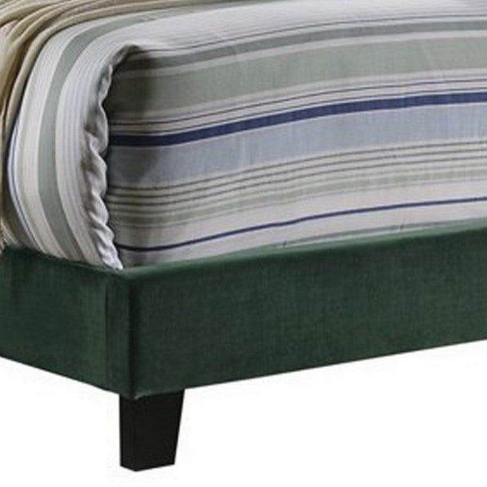 Fabric Upholstered Full Size Bed with Scroll Headboard Design, Green