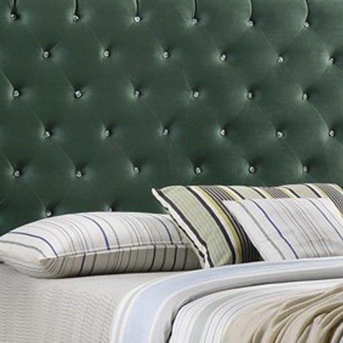 Fabric Upholstered Full Size Bed with Scroll Headboard Design, Green