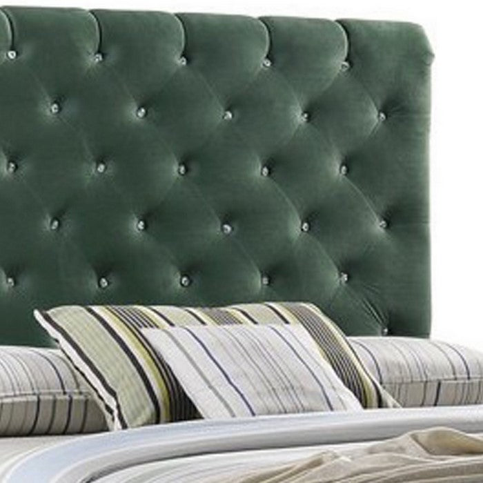 Fabric Upholstered Eastern King Bed with Scroll Headboard Design, Green
