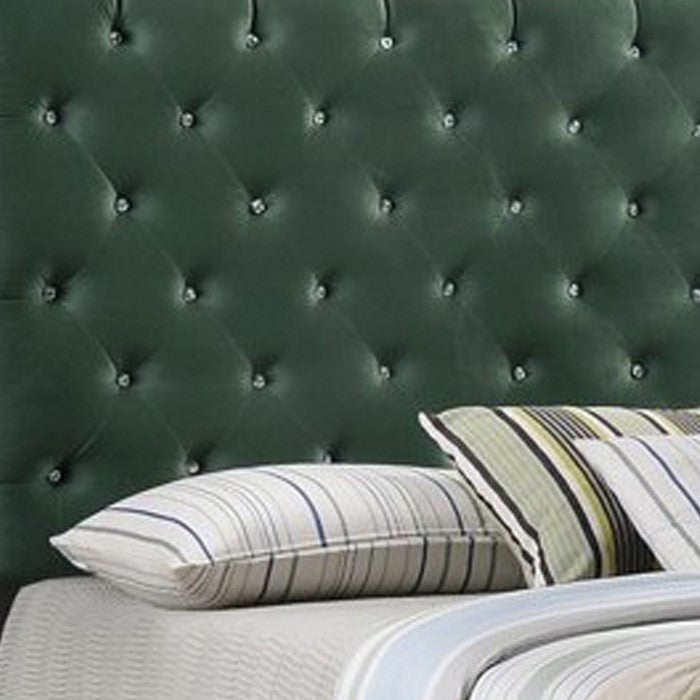 Fabric Upholstered Eastern King Bed with Scroll Headboard Design, Green