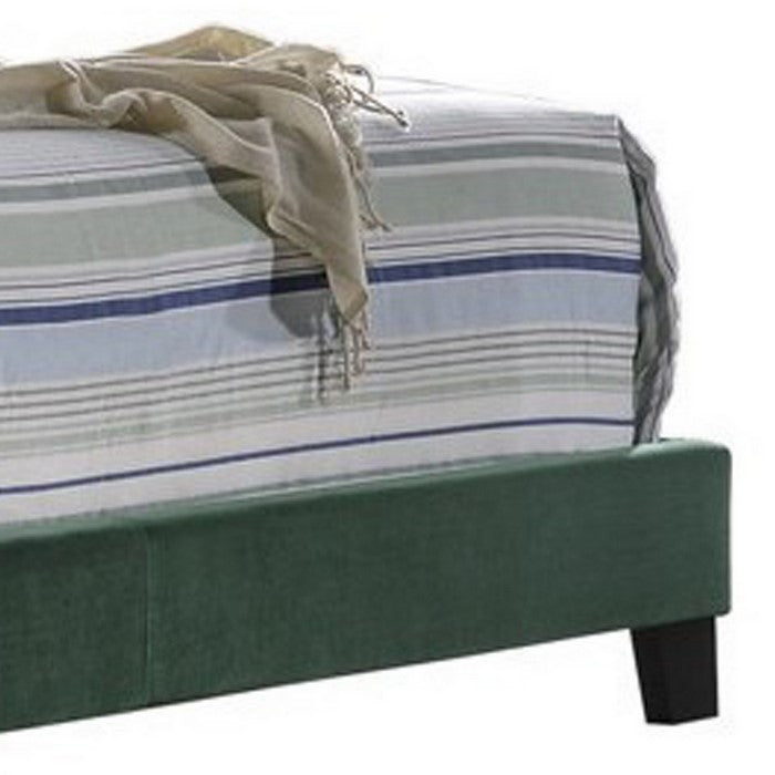 Fabric Upholstered Eastern King Bed with Scroll Headboard Design, Green