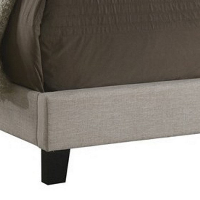 Fabric Upholstered Wooden Full Size Bed with Nailhead Trims, Beige