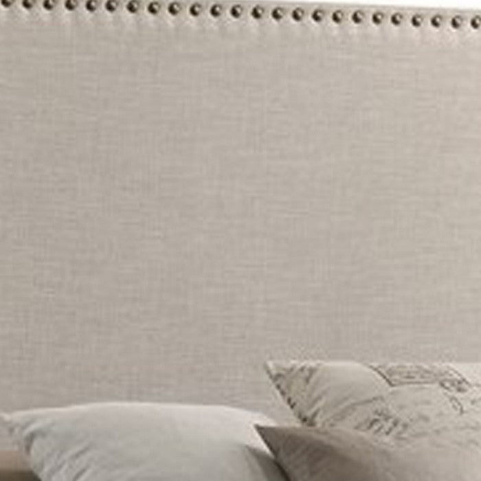 Fabric Upholstered Wooden Full Size Bed with Nailhead Trims, Beige