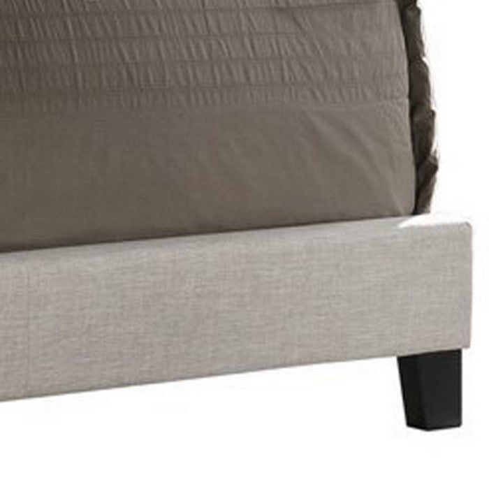 Fabric Upholstered Wooden Eastern King Size with Nailhead Trims, Beige
