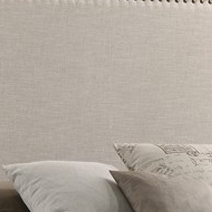 Fabric Upholstered Wooden Eastern King Size with Nailhead Trims, Beige