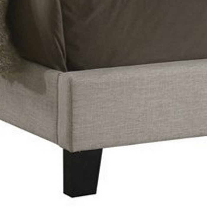 Fabric Upholstered Wooden Queen Size Bed with Nailhead Trims, Beige