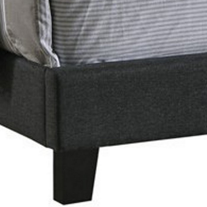 Fabric Upholstered Wooden Full Size Bed with Nailhead Trims, Gray