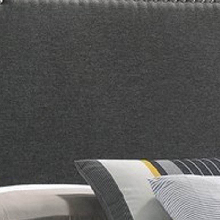 Fabric Upholstered Wooden Full Size Bed with Nailhead Trims, Gray