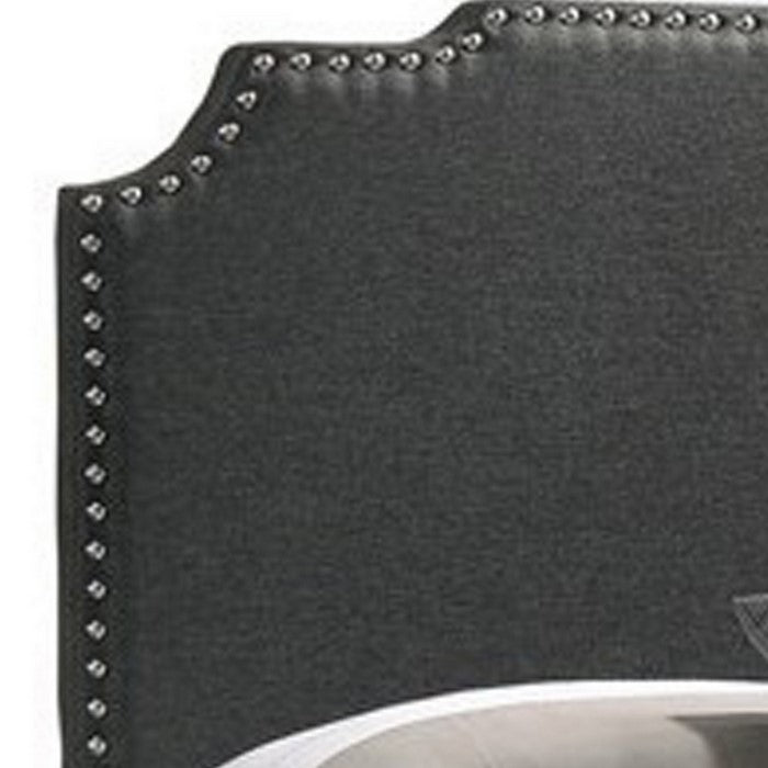 Fabric Upholstered Wooden Full Size Bed with Nailhead Trims, Gray