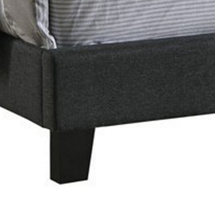 Fabric Upholstered Wooden Eastern King Size with Nailhead Trims, Gray