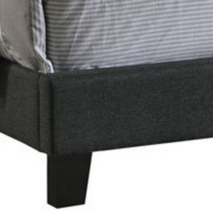 Fabric Upholstered Wooden Queen Size Bed with Nailhead Trims, Gray
