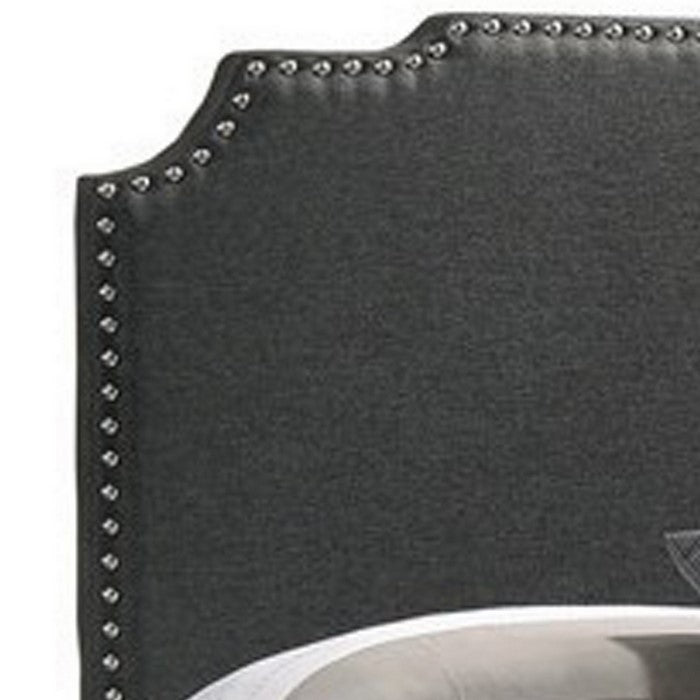 Fabric Upholstered Wooden Queen Size Bed with Nailhead Trims, Gray